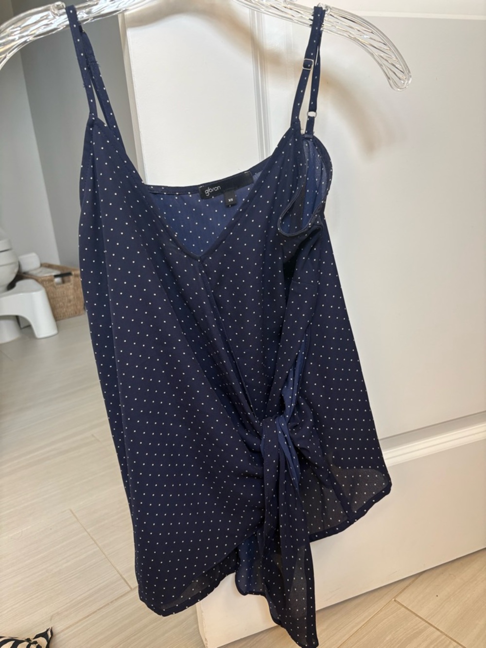 Gibson Navy Polka Dot Tie-Front V neck tank